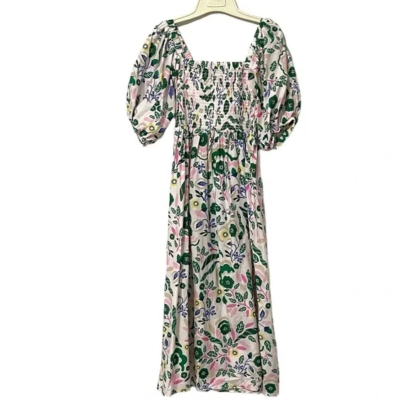 Jesse Zhao New York Emerald Smocked Puff Sleeve Midi Dress Size Small - Picture 4 of 7